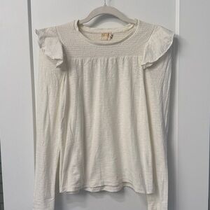 Nation Long Sleeve Smocked Ruffle Slub Knit Top Size Medium Excellent Condition